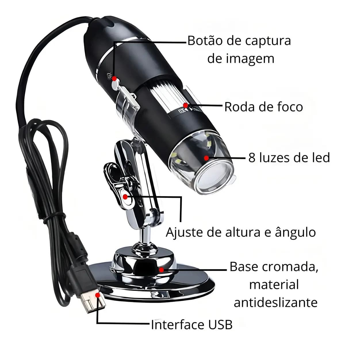 Microscópio Digital Zoom 1600x Lupa Microscópica Portátil Profissional Hd Com Cabo Usb Câmera 2.0 Mp Pc Android Tumblr — imagem 2