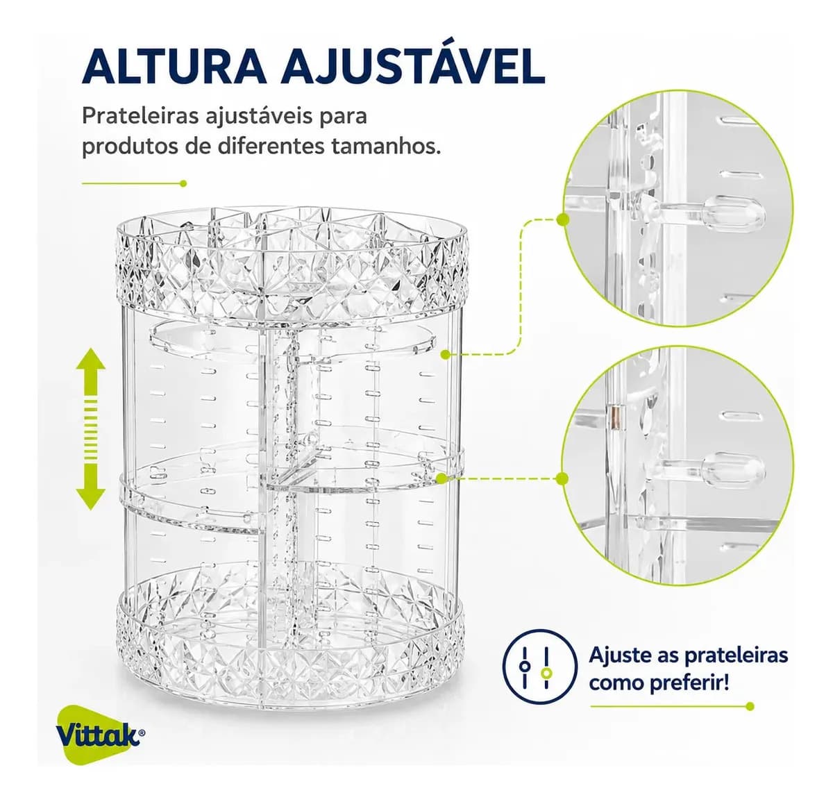 Vittak Organizador Maquiagem Cosméticos Batom Acrílico Giratório 360º Ajustável — imagem 5