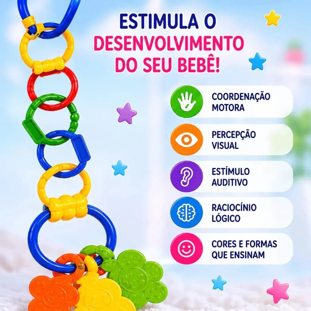 Kit Mordedor para Bebê brinquedo Sensorial Silicone com Chocalho 8 Peças Coloridas — imagem 5