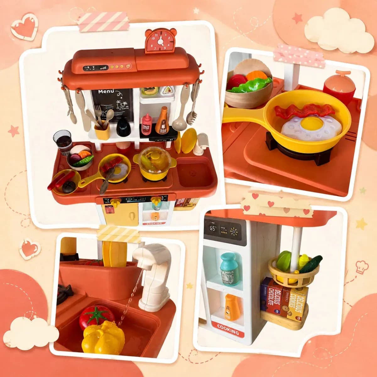 Cozinha De Brinquedo Infantil Com Acessórios Sai Água E Som Rosa — imagem 4
