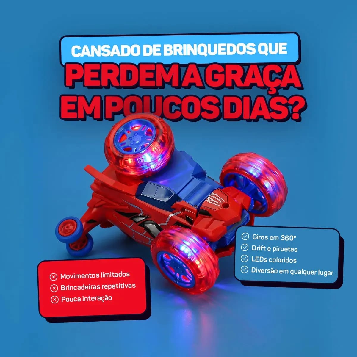Carrinho de Controle Remoto Acrobático 360° para Crianças, com Luzes LED e Som — imagem 4