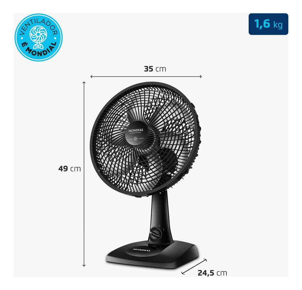 Ventilador de Mesa 30cm Super Power Mondial 60W VSP-30-B — imagem 6