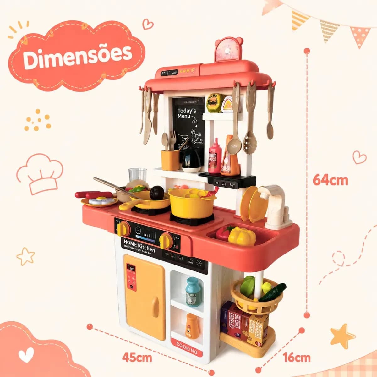 Cozinha De Brinquedo Infantil Com Acessórios Sai Água E Som Rosa — imagem 6