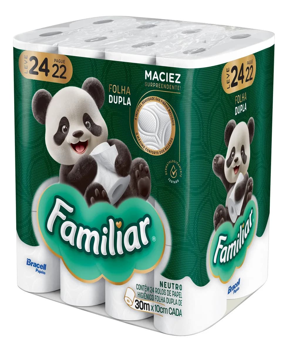 Papel Higiênico Familiar Folha Dupla Kit 24 Rolos de 30 m — imagem 2