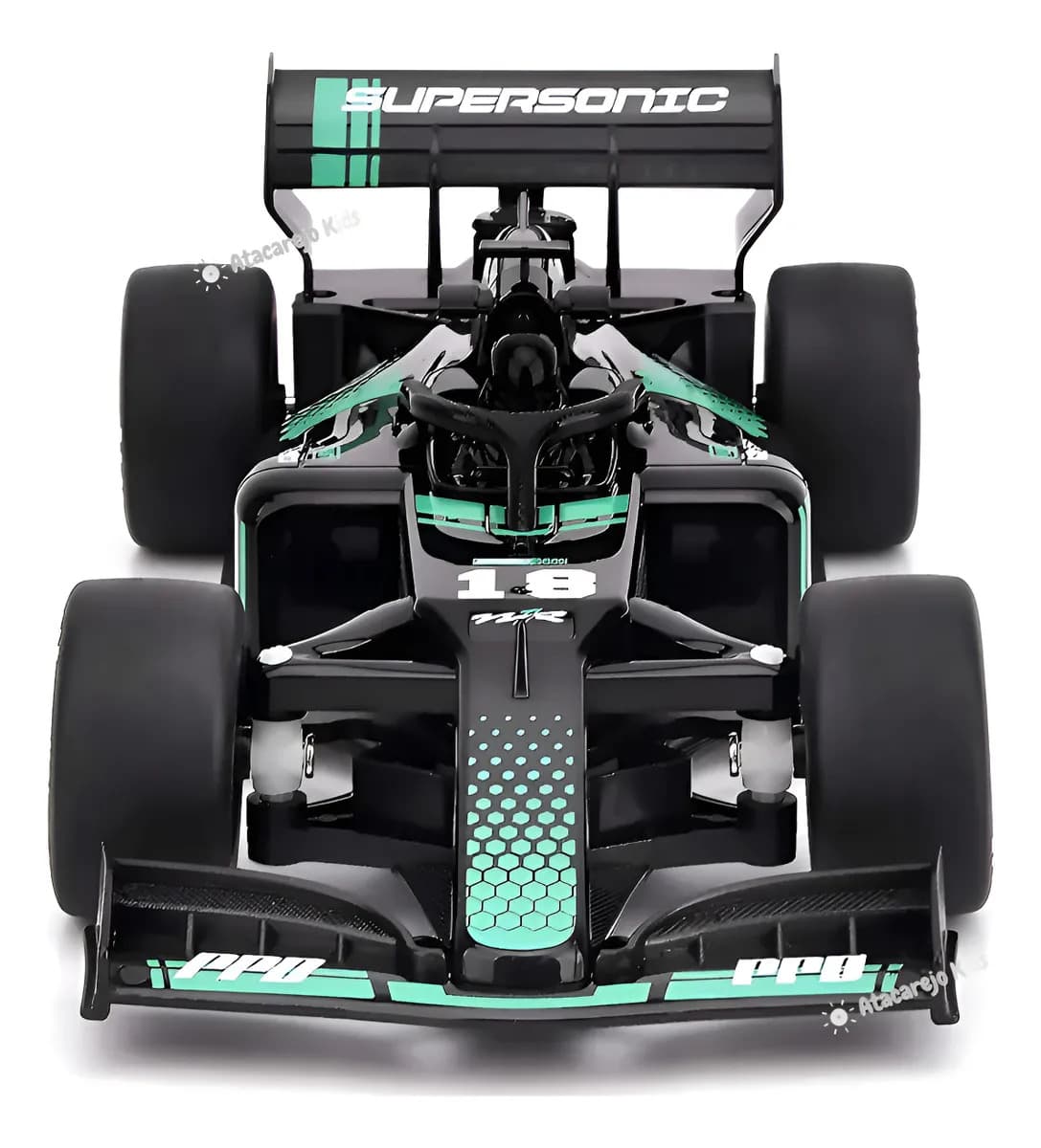 Carrinho de Formula 1 com Controle Remoto Atacarejo Kids Preto Verde Carrinho de Corrida Brinquedo para Menino — imagem 4