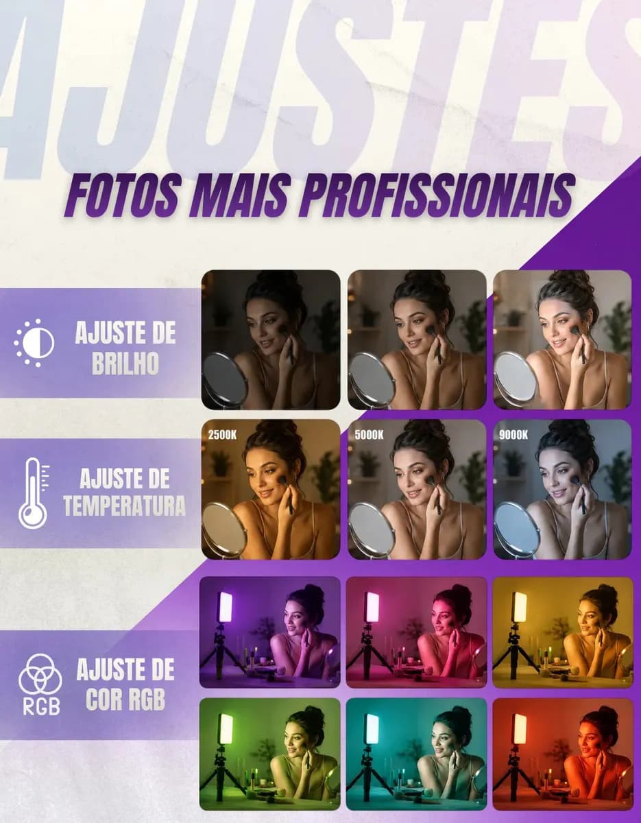 Luz De Preenchimento Led Rgb Para Foto Vídeo Recarregável Iluminador Portátil Retangular Ring Light — imagem 3