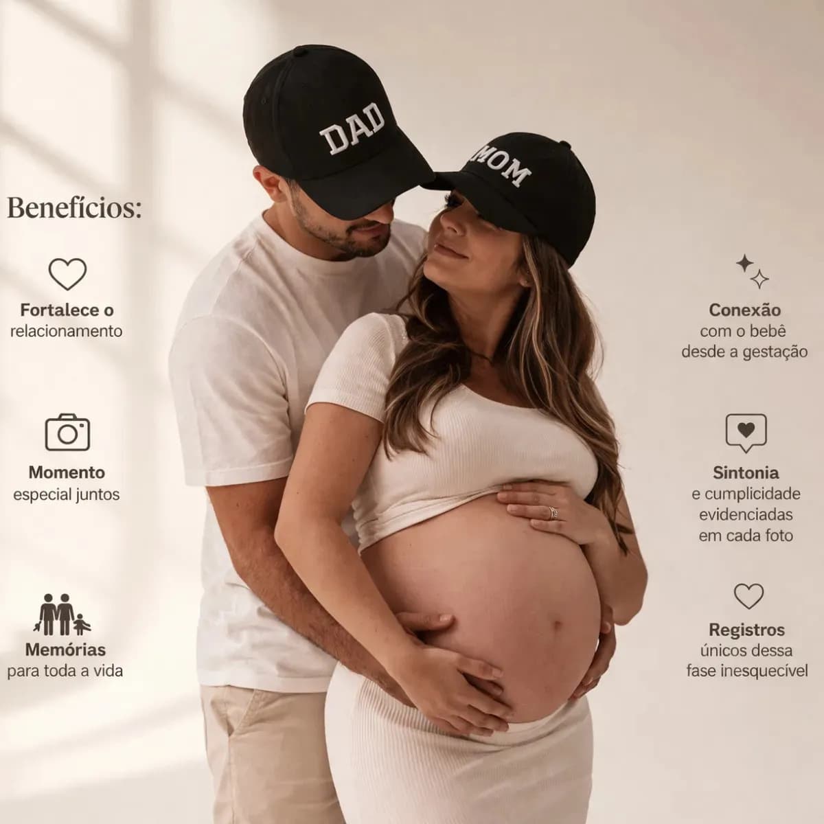 Kit 2 Bonés Dad E Mom Algodão Bordado Pai e Mãe Ajustável Unissex Cor Preto Com Branco Marca Zeltrix — imagem 6