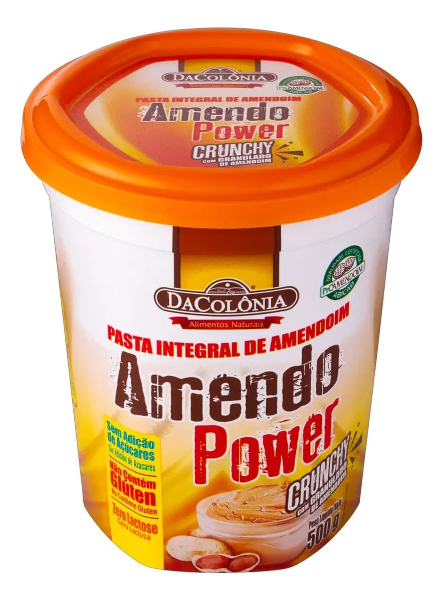Pasta de Amendoim 100% Integral Crunchy DaColônia Amendo Power 500g Sem adição de Açúcares, Sem Glúten e Fonte Natural de Energia — imagem 2