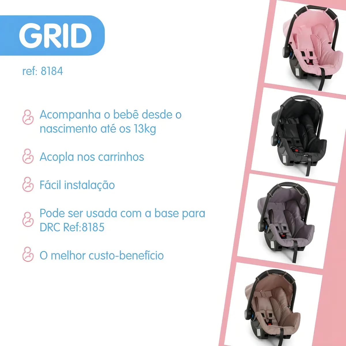 Conjunto Bebê Conforto Grid Rosa Com Base - Galzerano — imagem 5