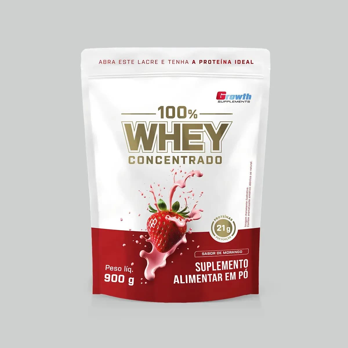 100% Whey Concentrado 900g Growth Supplements Morango — imagem 2