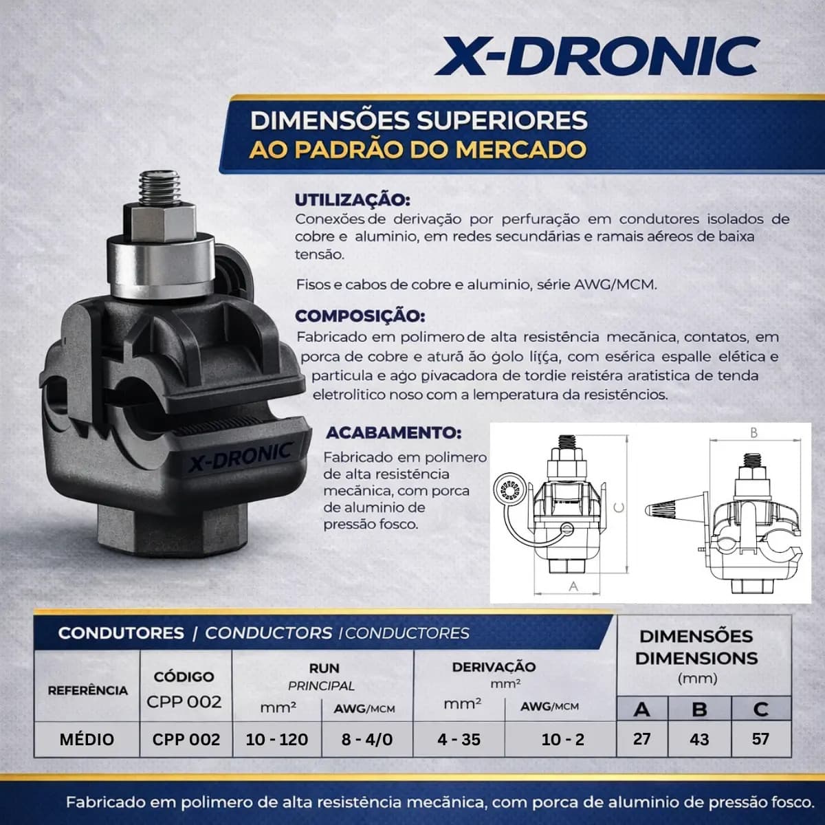 Kit Conector Derivação Perfurante X-Dronic para Cabos de 10mm a 120mm — imagem 3