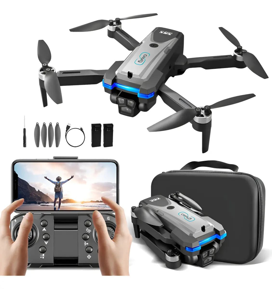 Drone S8s Pro Max Motor Brushles Camera Hd 4k 2 Bateria Full Cor Cinza-escuro