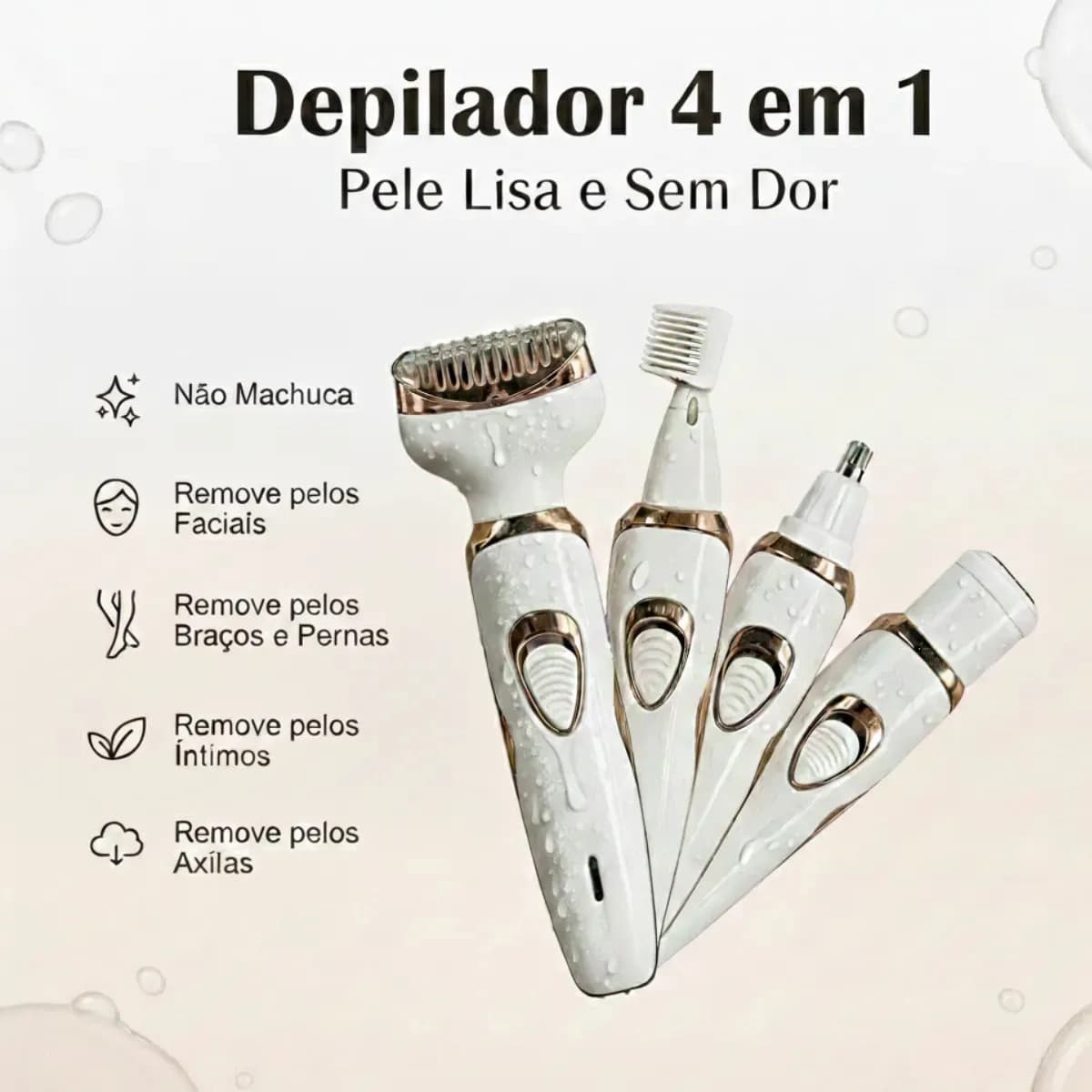 Depilador Elétrico Feminino 4 Em 1 Pelos Íntimos Axila Nariz Branco — imagem 2