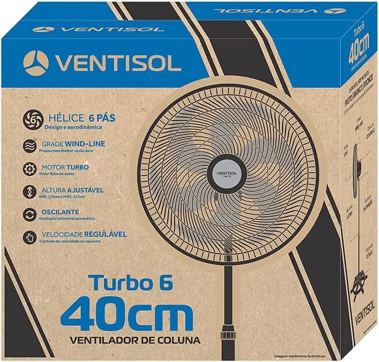 Ventilado De Coluna Turbo 6 Pás 40cm Preto Ventisol Diâmetro 40 Cm Frequência 80 Watts — imagem 6