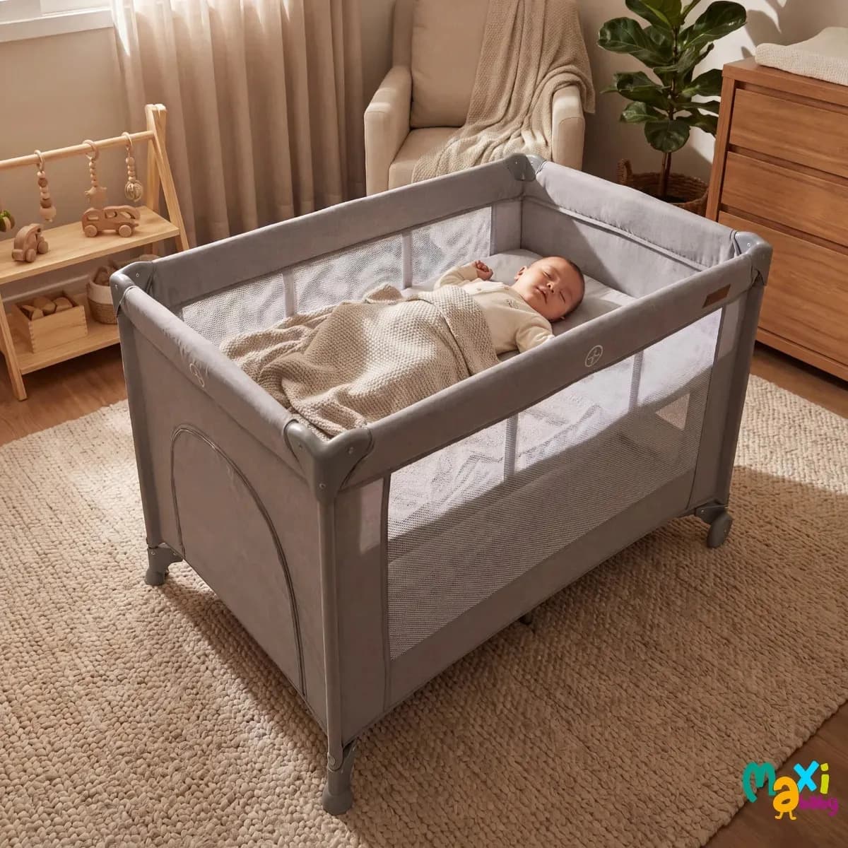 Berço Portátil Infantil Cercado 0-15kg Lazy Maxi baby - Cinza — imagem 2
