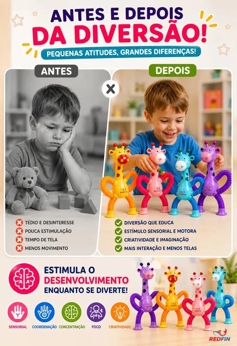 Kit 4 Girafas Sensoriais Anti Stress Pop Tube Brinquedo Sensorial Infantil Flexível Com Ventosa Alívio Estresse Ansiedade Autismo TDAH Montessori Meninos Menina — imagem 6
