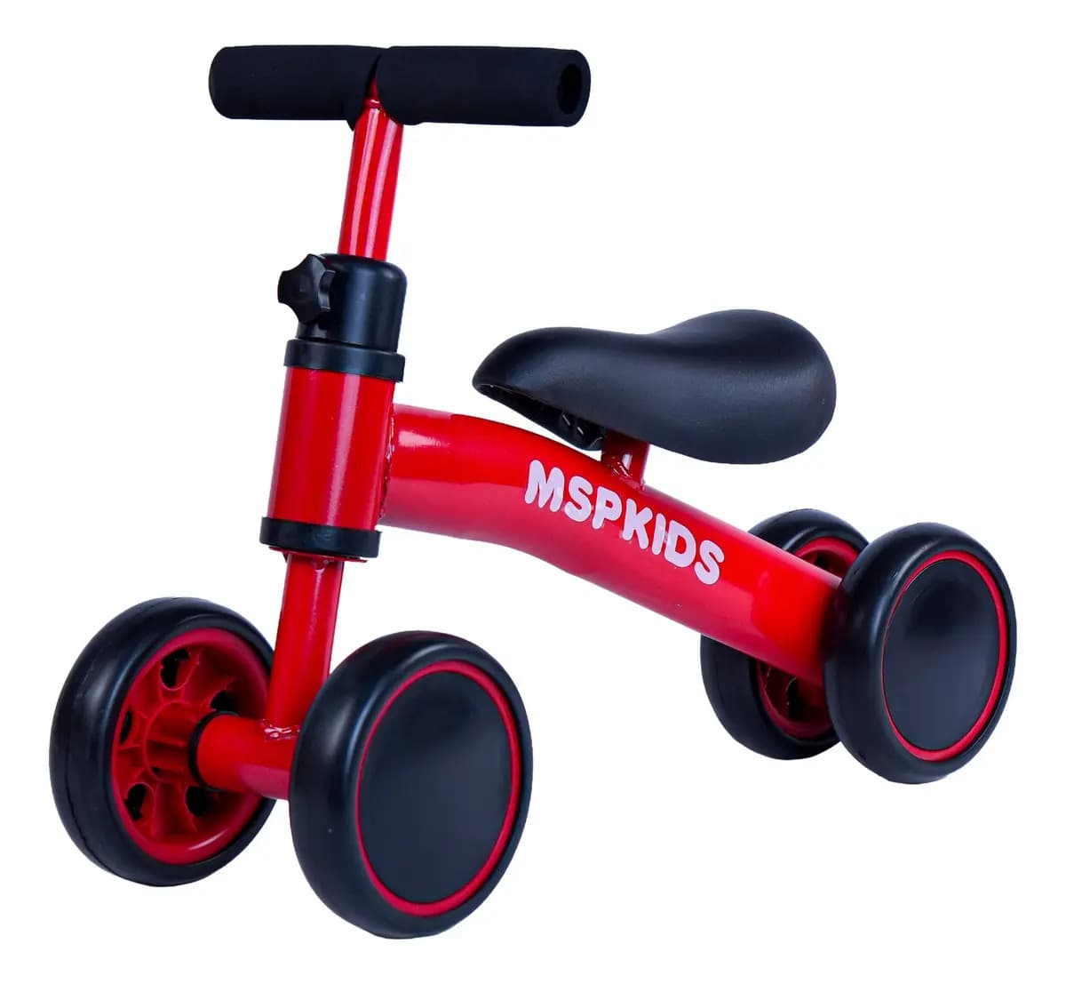 Bicicleta Bebê 4 Rodas Sem Pedal MSP Kids Vermelha, Bicicleta de Equilíbrio Infantil com 4 Rodas Largas, Estrutura em Aço Carbono, Manoplas Antiderrapantes e Gu — imagem 3