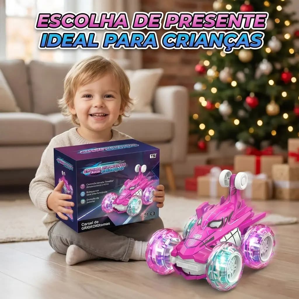 Carrinho Recarregável Controle Remoto Acrobata Gira 360 Graus Aranha Spider Rosa Pink Com Luzes Color Efeitos Especiai Colorido Brinquedo Encantado Infantil Men — imagem 2