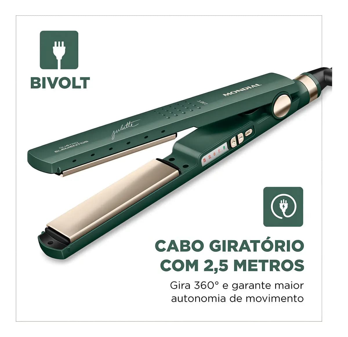 Prancha Alisadora By Juliette Mondial Verde Oliva Bivolt P-JU-02 — imagem 4