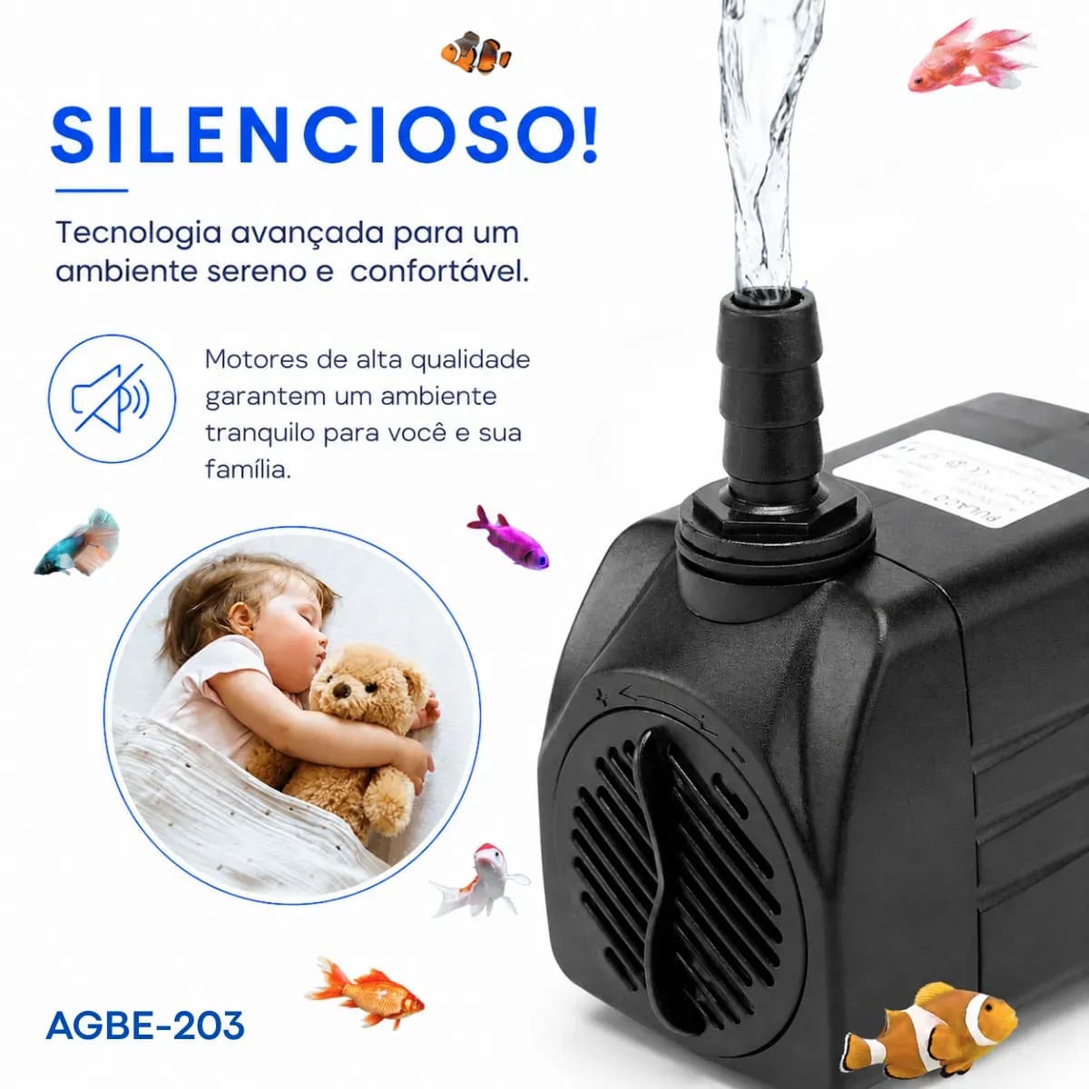 Bomba Submersa 1000 L/h Para Aquário Peixes Lagos Fontes Cascatas Chafariz Hidroponia Sump Elevação 1,5m Coluna D'água Bombinha De Água Silenciosa Climatizador  — imagem 6