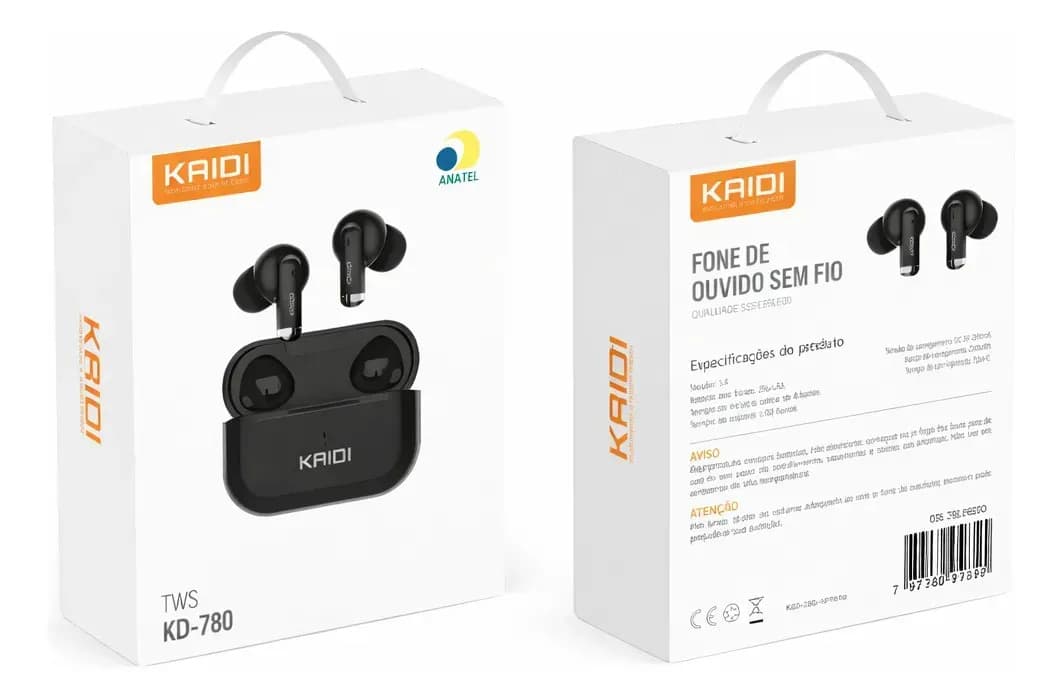 Fone Bluetooth 5.4 Sem Fio Tws Kaidi Kd780 Graves Potentes Preto — imagem 2