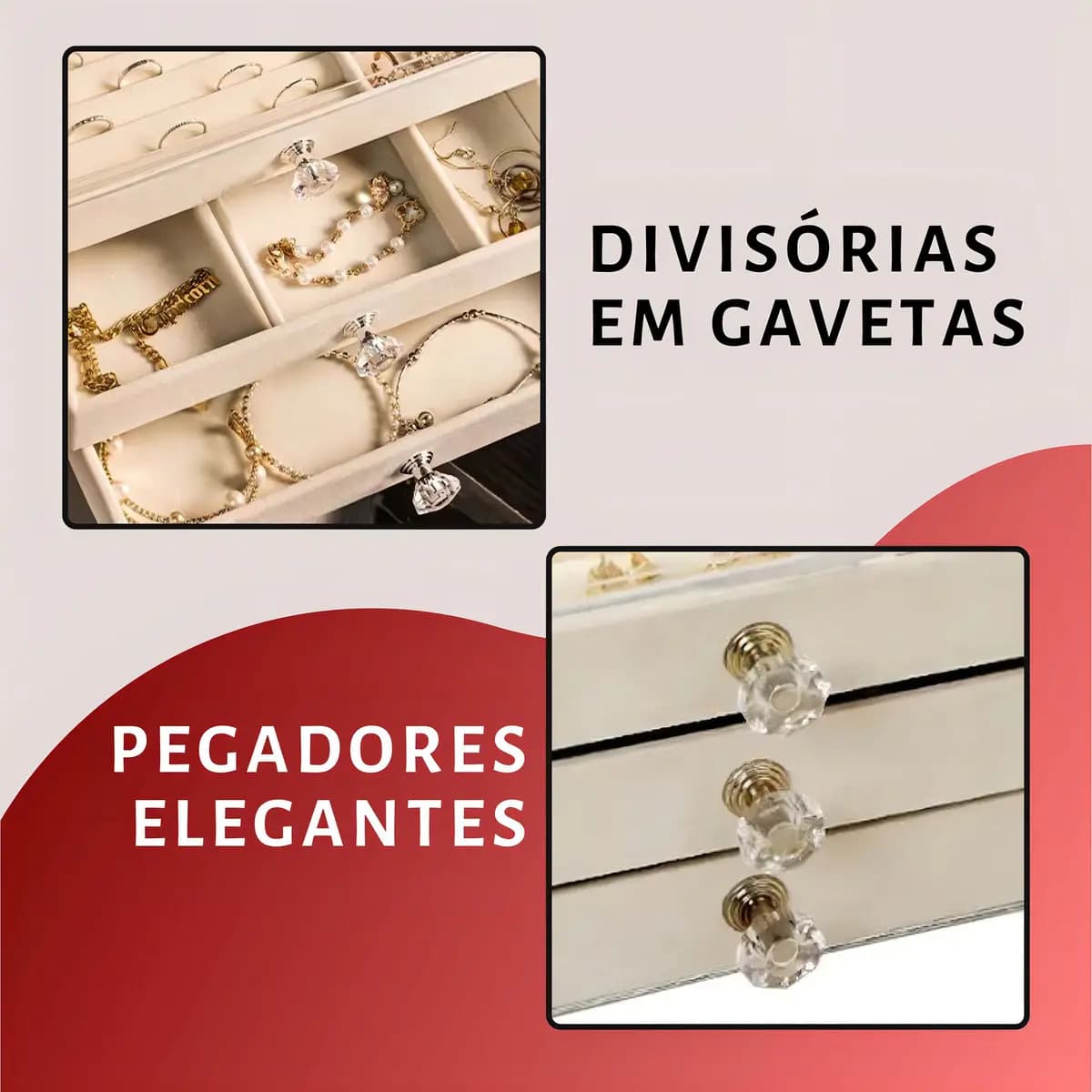 Organizador de Joias Acrílico 3 Gavetas 10 Compartimentos Bege FM FARMEL — imagem 5