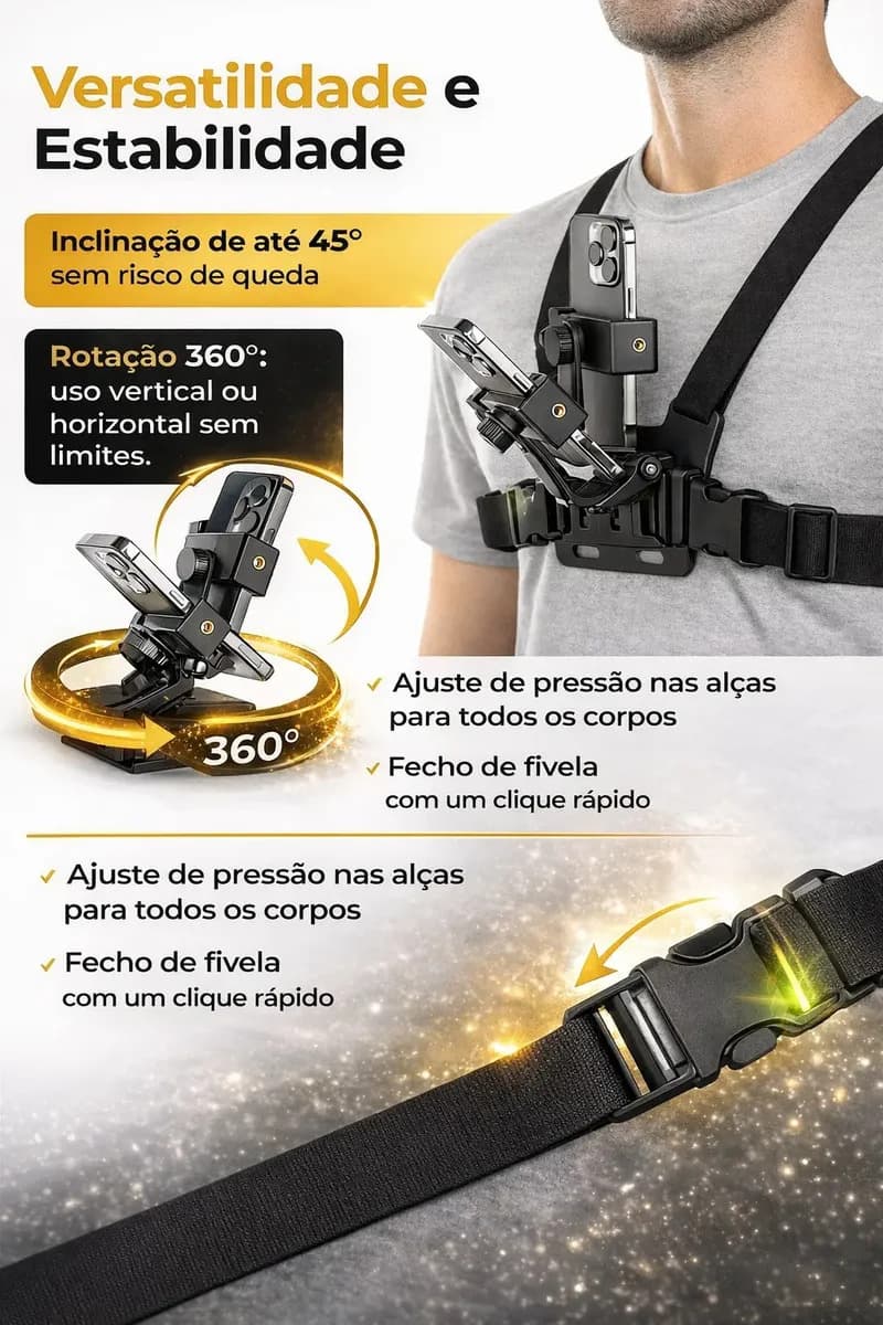 Suporte De Peito Para Celular Câmera Gopro Peitoral Torso Cinturão Ajustável Moto Bicicleta Esporte - U Maisu — imagem 2
