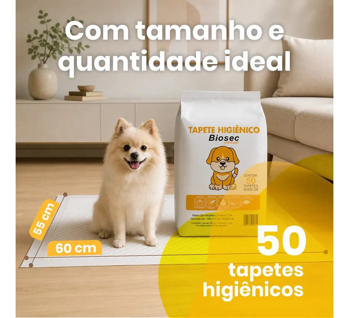 Tapete Higiênico para Cachorro 50 Unidades 60x55cm com Gel Absorvente Fralda Manta Pet Cão Com Fitas Adesivas Anti Odor Atrativo Canino — imagem 2