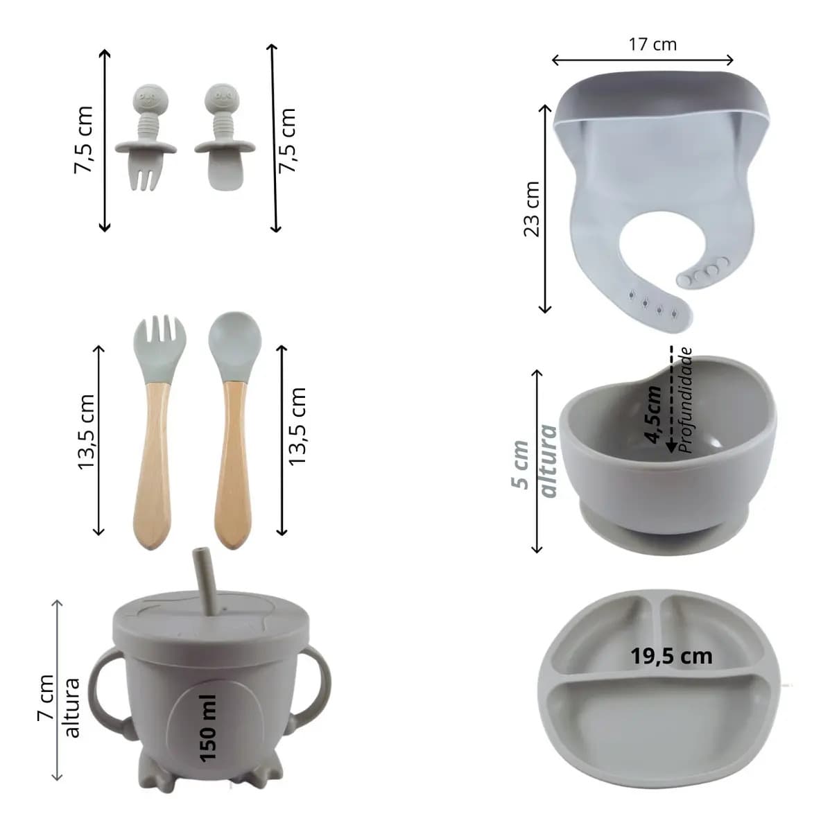 Kit Introdução Alimentar Bebê Silicone Prato Talher 6 Peças — imagem 4
