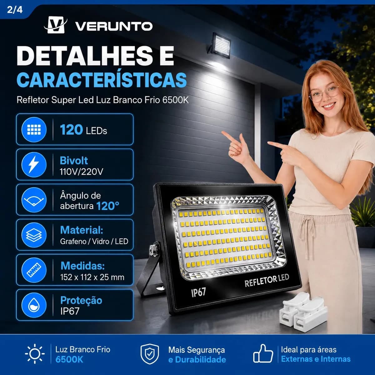 Kit 2 Refletor Super Led 400w Ip67 Holofote Bivolt Prova D'água Branco Frio 6500k Preto — imagem 4
