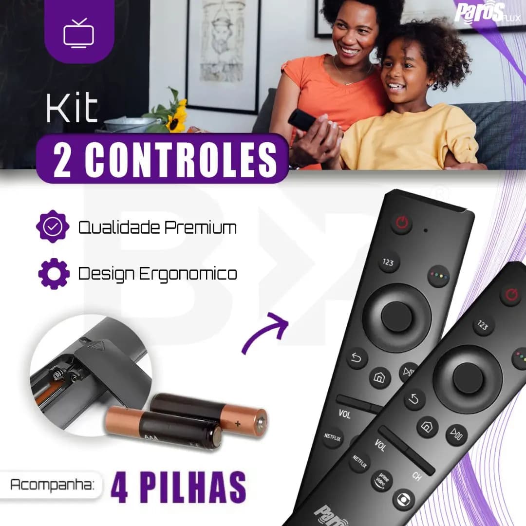 Kit 2 Controle Remoto Para Tv Samsung 4k Smart Teclas Netflix, Prime-video E Globoplay Parosflux — imagem 2