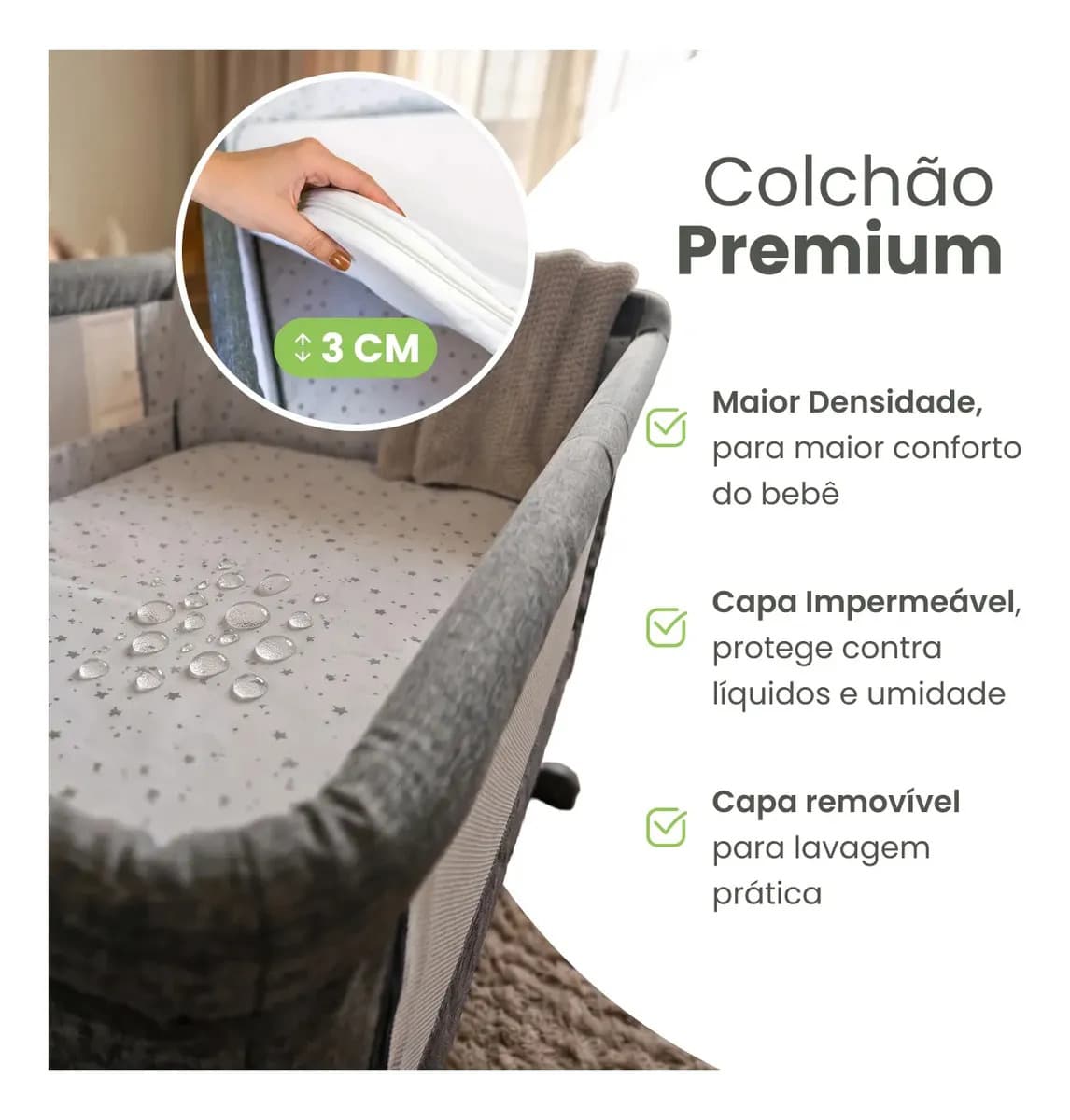 Berço Portátil PipDip Co-Sleeper, Com Balanço e Colchão Extra Grosso — imagem 2