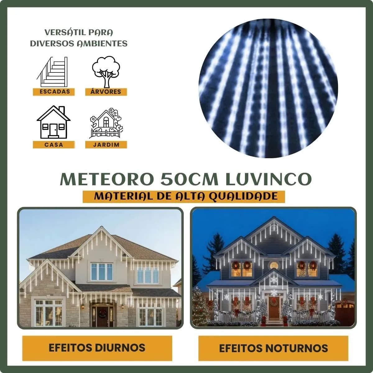 Cascata Meteoro 50cm 8 Tubos Led 3 Metros Bastão Chuva IP65 Decoração Natal Festas Bivolt Cor Branco Frio LuvinCo — imagem 4