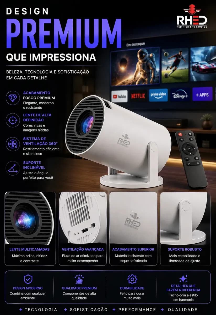 Projetor Smart Portátil Full Hd 4k Android 11 Wi-fi Bluetooth Mini Projetor Home Theater Cinema Em Casa Imagem Nítida Som Potente Compatível Com Diversos Dispos — imagem 4