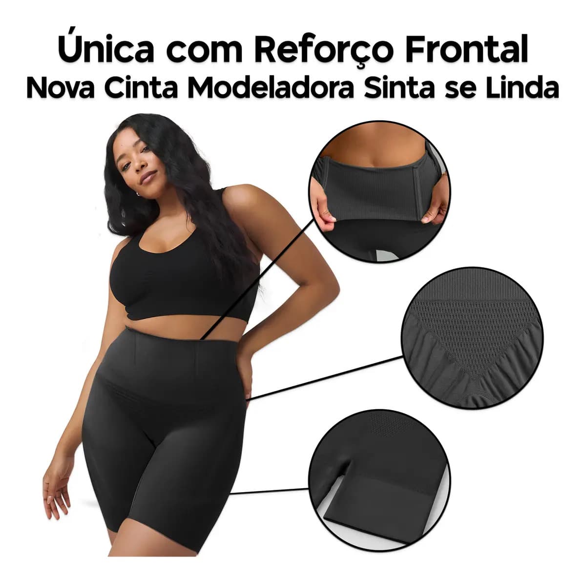 Cinta Modeladora Shortinho Confortável 4 Barbatanas Comprime Cor Preto Tamanho G/gg 46,48,50,52 — imagem 3
