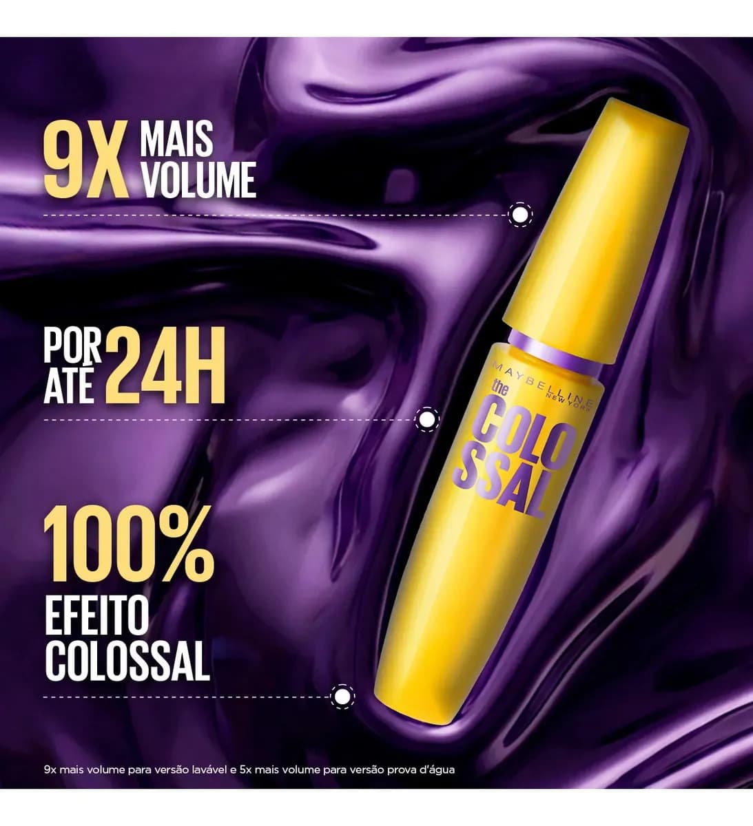 Máscara de Cílios Lavável, Longa Duração, 9x Mais Volume e Definição, Não Empelota, Cor Preto, The Colossal Volum' Express Maybelline NY, 8ml — imagem 2