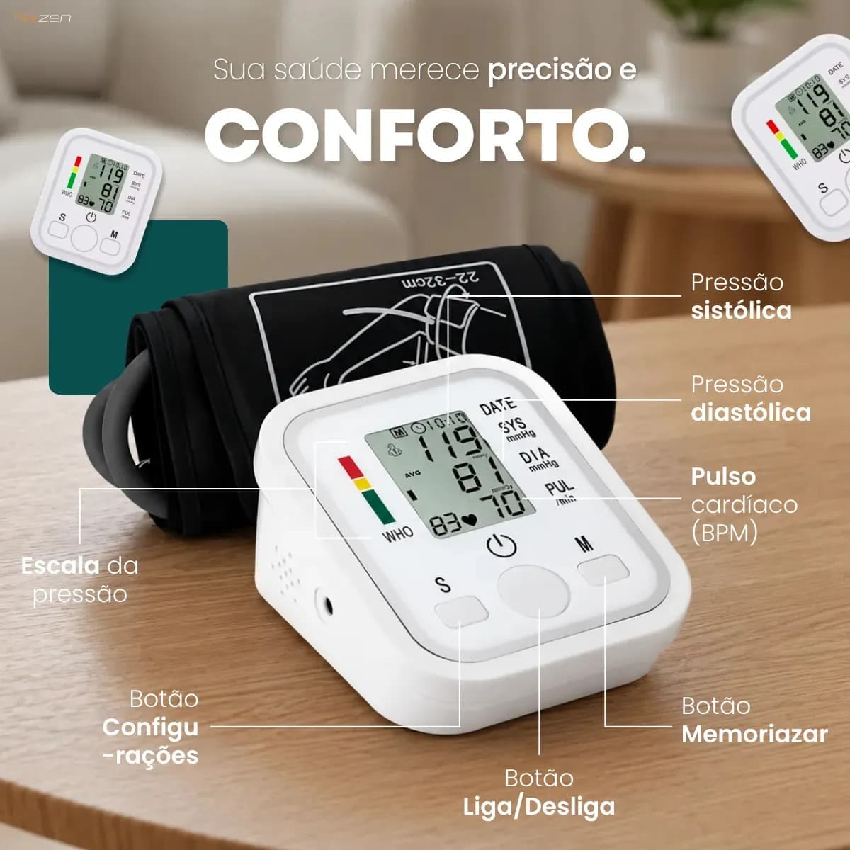 Aparelho Medidor de Pressão Arterial Aferidor Monitor Digital Uso Doméstico Automático Residencial Pressão De Braço Braçadeira Pulso Manguito Ajustável Memória  — imagem 4