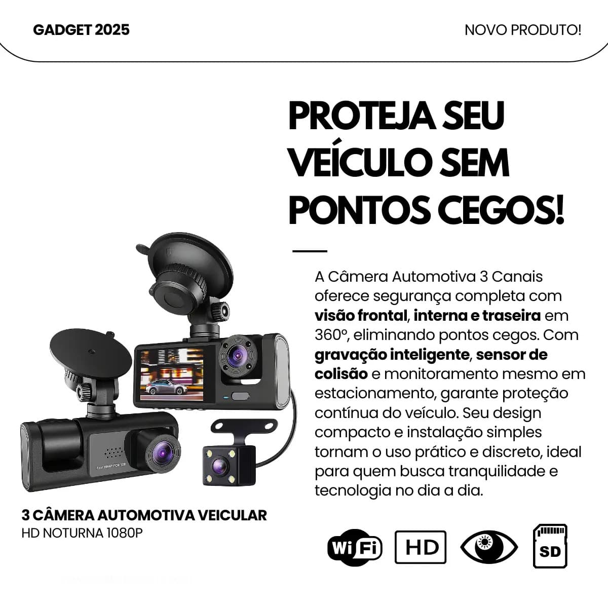 3 Câmera Wifi Automotiva Veicular Carro Com Hd Noturna 1080p Icarbonx — imagem 2