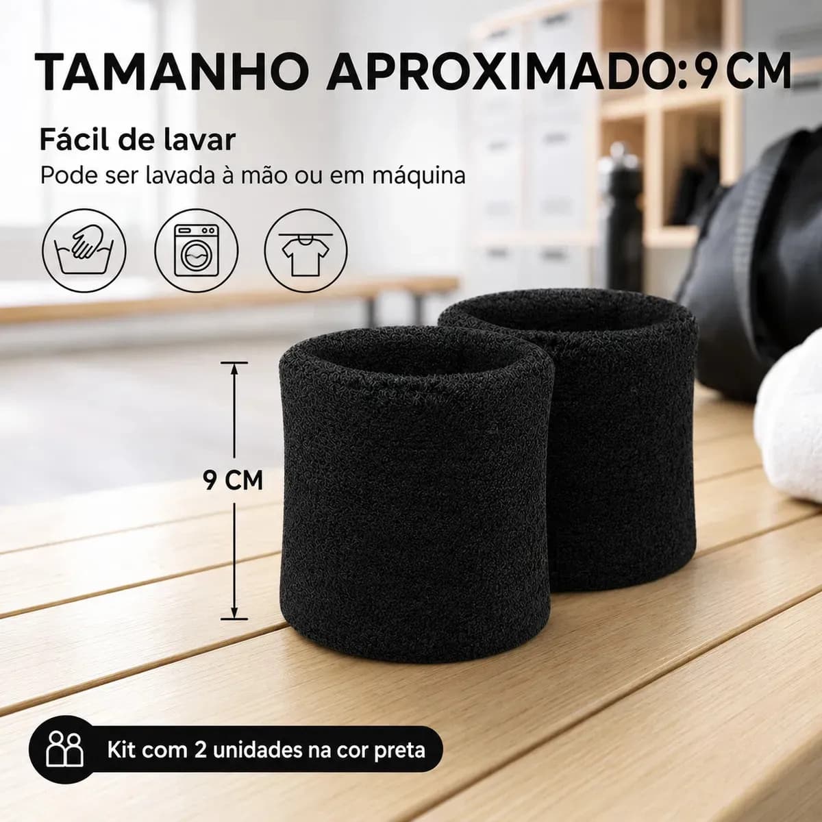 Par Munhequeira Atoalhada Pulso Tênis Squash Corrida Fitness Cor Preto Tamanho Único — imagem 5