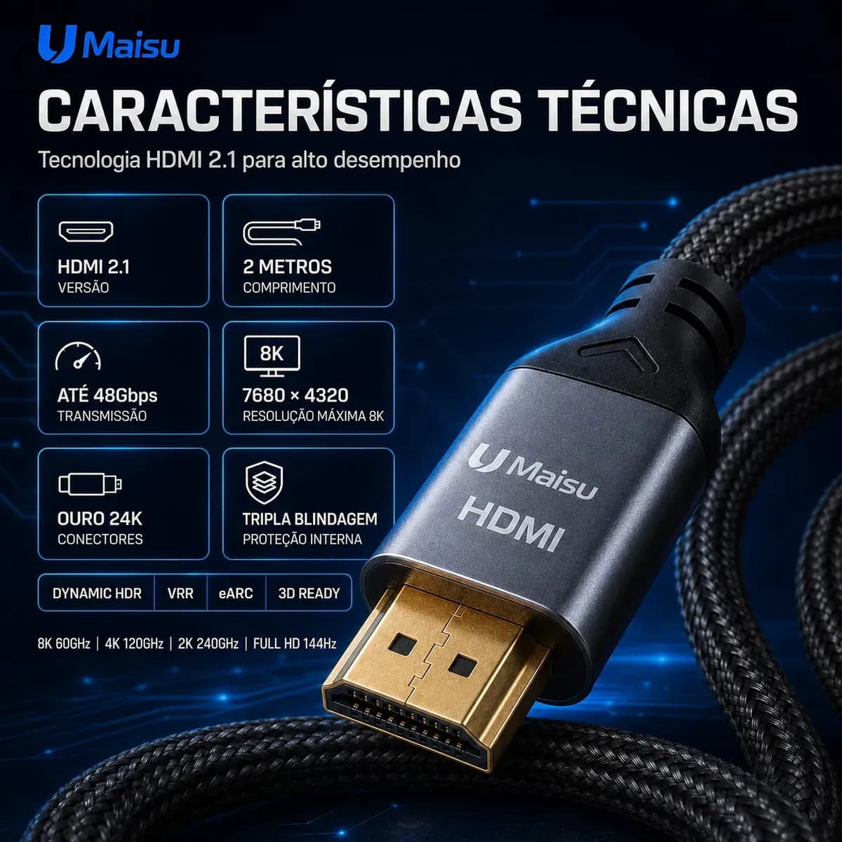 Cabo Hdmi 3 Metros 2.1 8k 4k Ultra HD Full Hd Blindado Speed Para Projetores Ps5 Xbox E Smarttv — imagem 4