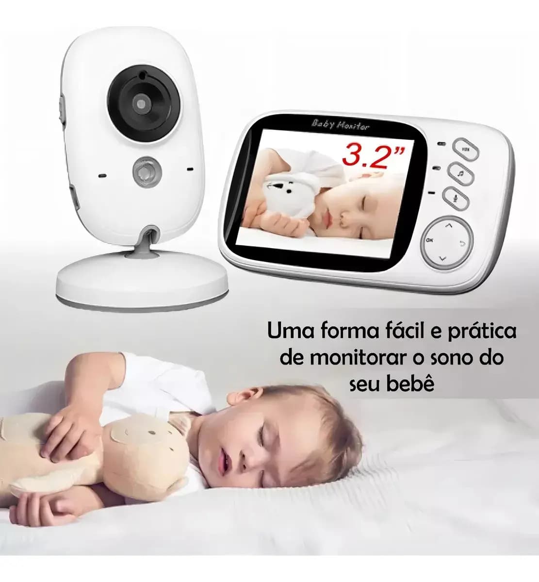 Babá Eletrônica Video Baby Noturna Sem Fio Recarregável Branco Estary Shop — imagem 3
