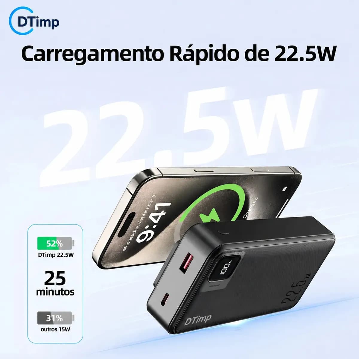 Carregador Portátil Power Bank Turbo 20000mah 22.5w universal para iphone samsung motorola xiaomi Com Display Digital DTimp — imagem 2