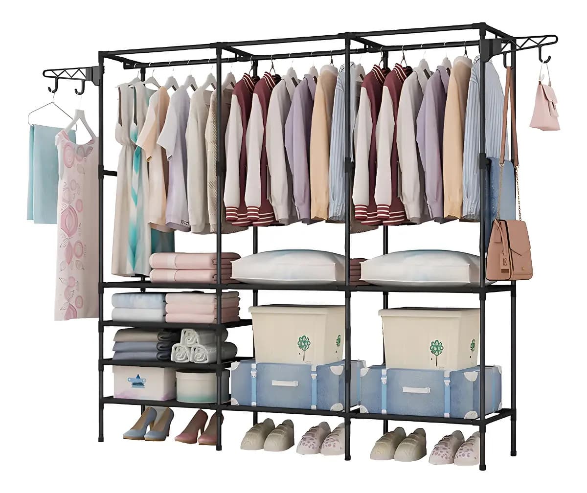 Cabideiro Arara Closet Roupas Sapateira Triplo Cor Preto — imagem 2