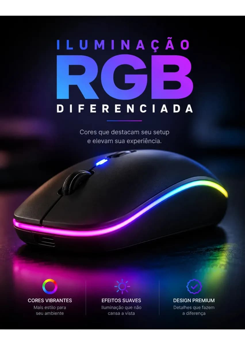 Mouse Recarregável Bluetooth Wireless Ergonômico Óptico Informática Gamer Led Rgb Notebook Pc Tablet Smartphone Blackbom — imagem 6