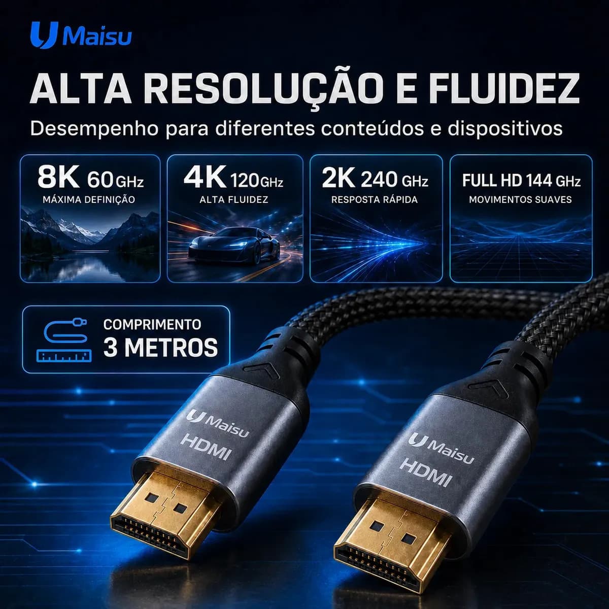 Cabo Hdmi 3 Metros 2.1 8k 4k Ultra HD Full Hd Blindado Speed Para Projetores Ps5 Xbox E Smarttv — imagem 2