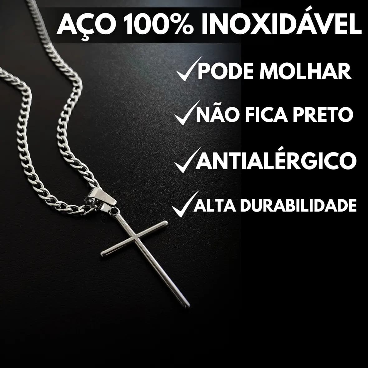 Corrente Cordão Masculino Grumet Aço Inox Cruz Crucifixo Colar Correntinha Masculina Para Presente Cor Prata Prateado 70cm — imagem 4