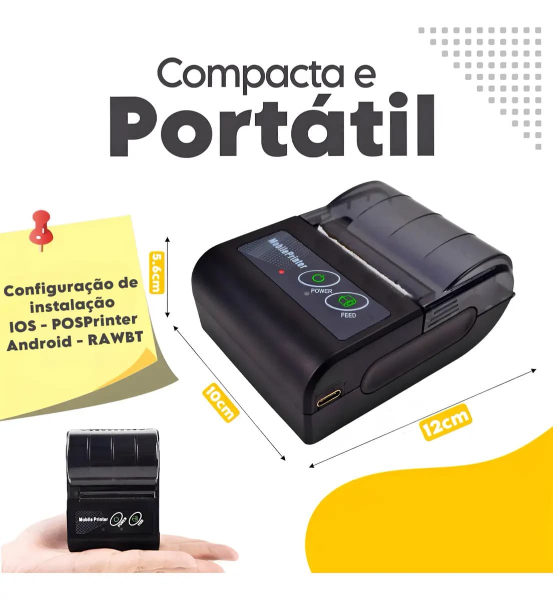 Mini Impressora Com Bobina Portátil Bluetooth Pedido Impressora Preta — imagem 5