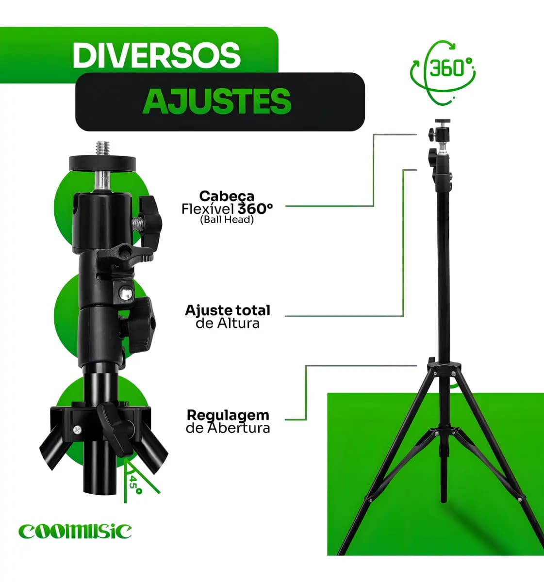 Tripé Profissional Para Celular E Câmera Pedestal 2,1m Suporte Horizontal E Vertical — imagem 2