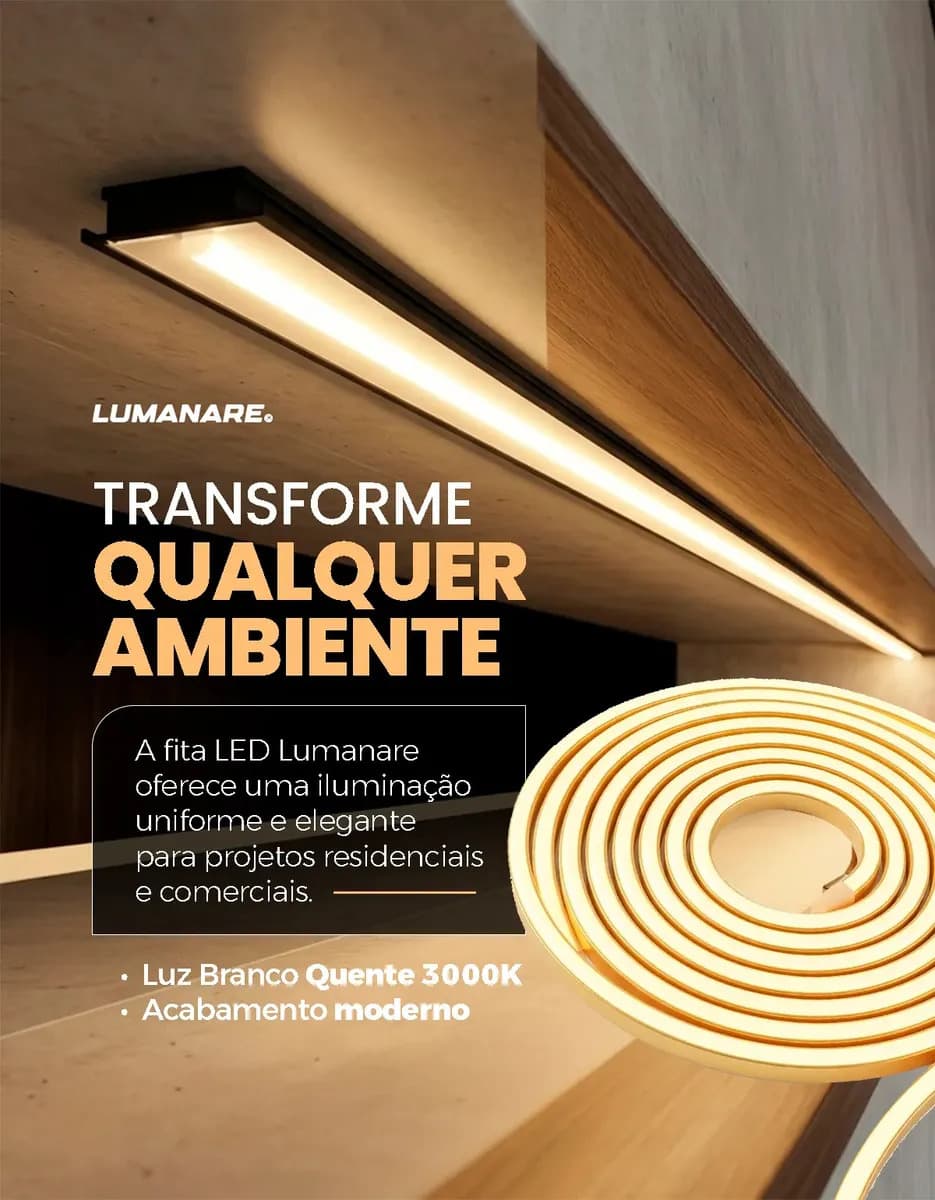 Fita LED Neon Flexível 3528 120Led 5 metros Mangueira Corte 2,5cm Cor da Luz Branco Quente Tensão IP65 3000k Alto Brilho Lumanare — imagem 2