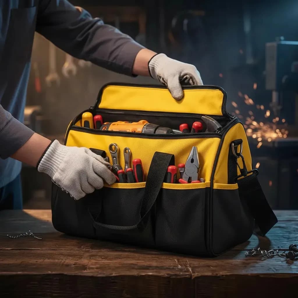 Bolsa Ferramentas Grande Reforçada Maleta Lona 16 Bolsos Fundo Resistente Eletricista Encanador Mecânico Hobista Manutenção Predial Porta Ferramenta Profissiona — imagem 6